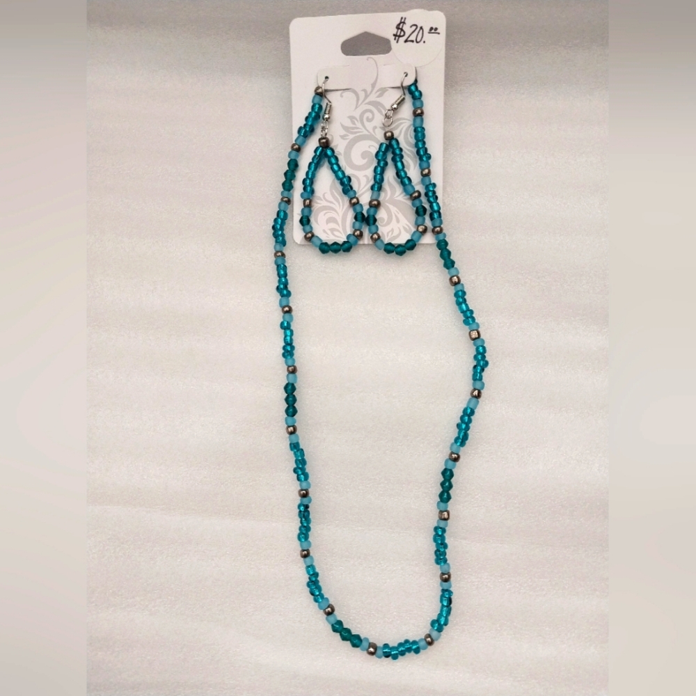 Glass Bead Jewelry Set Blue